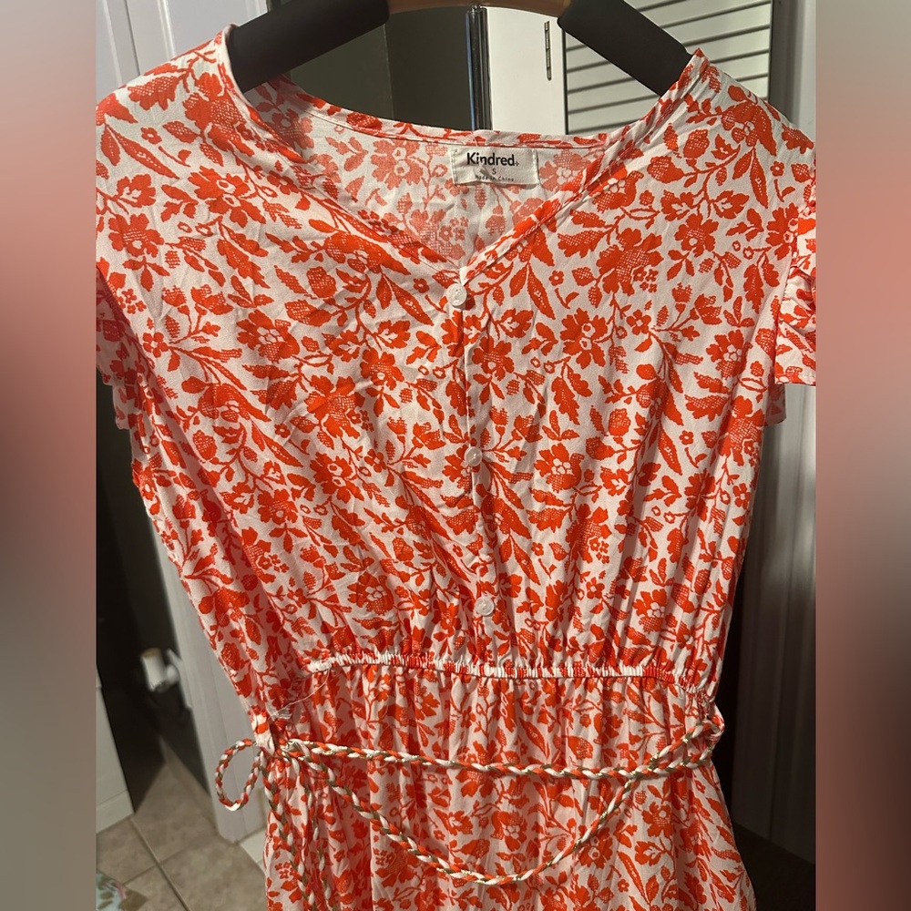 Orange and White Asymmetrical Sundress with Crew Neck